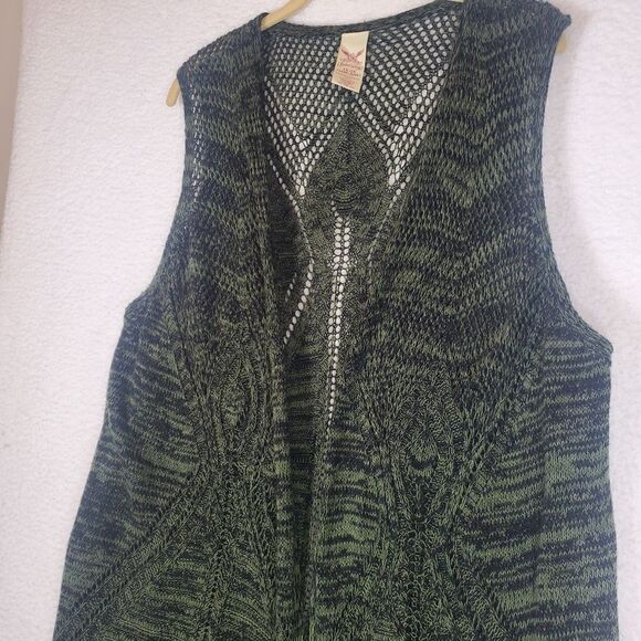 Faded Glory Green Knit Open Fringe Sleeveless Cardigan Size 1x-2X(16W-20W) - Picture 13 of 15